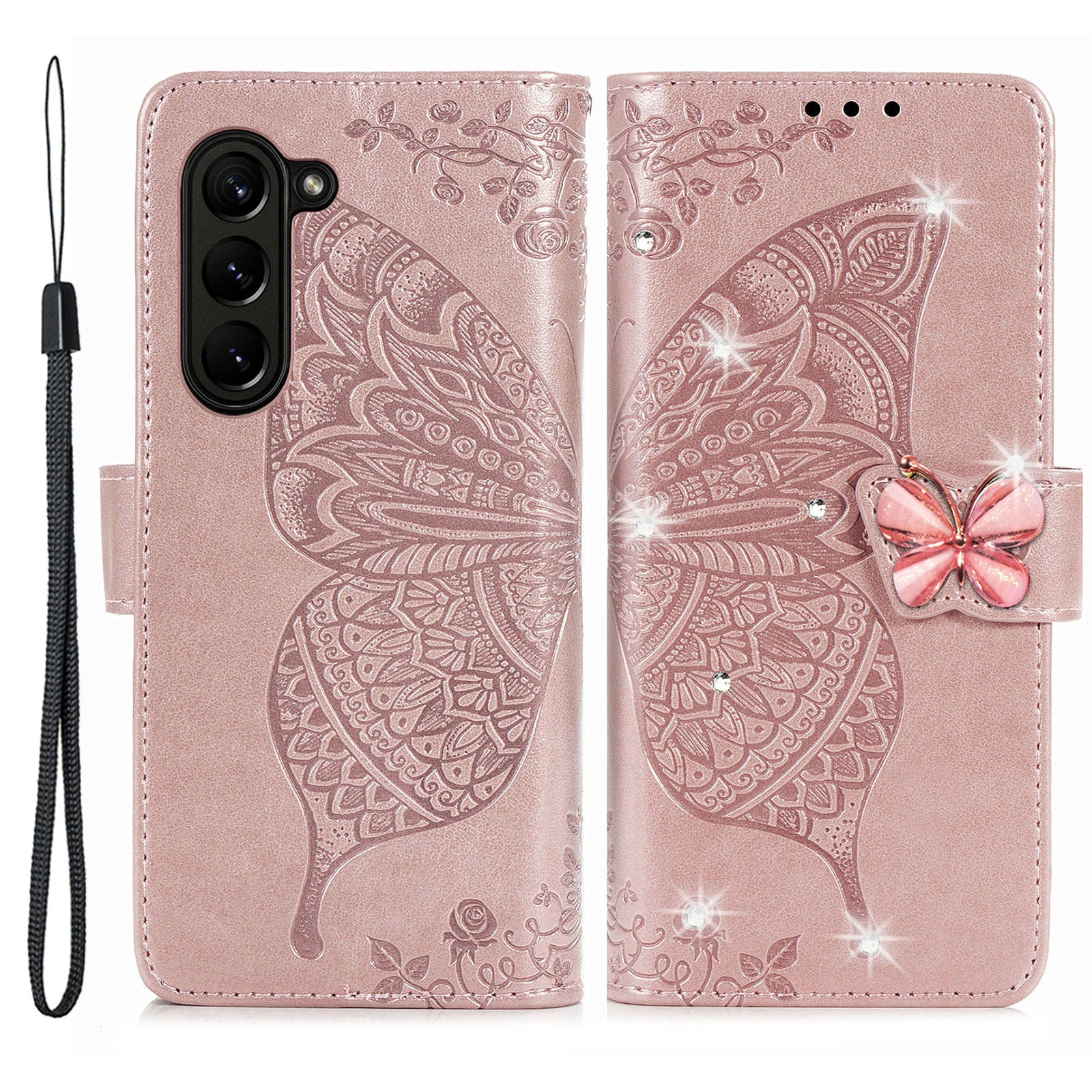 Wallet Phone Case for Samsung Galaxy Z Fold5 5G Butterfly Imprinting Rhinestone Decored PU Leather Flip Cover Wallet Phone Case for Samsung Galaxy Z Fold5 5G Butterfly Imprinting Rhinestone Decored PU Leather Flip Cover